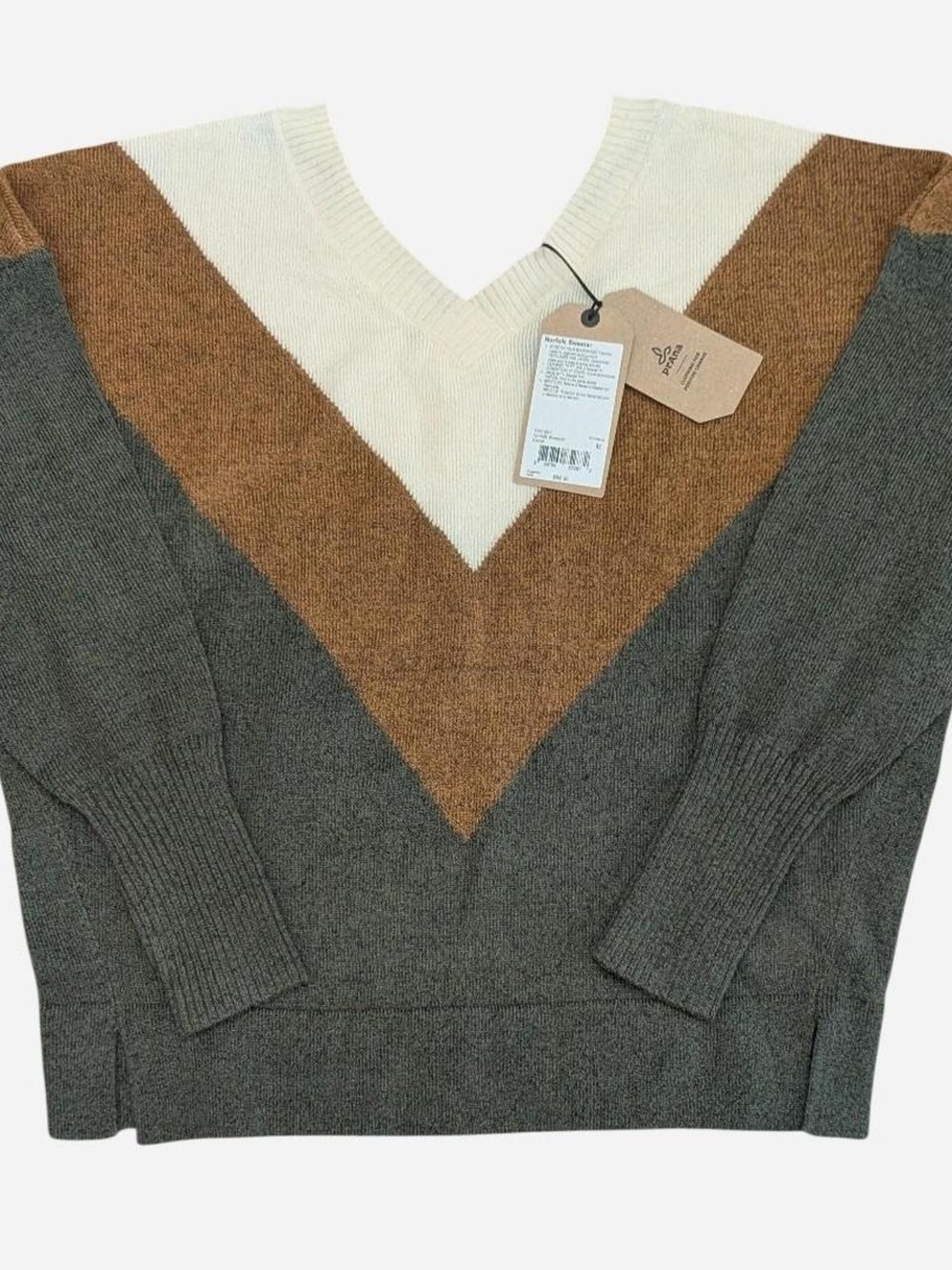 NWT Prana Colorblock Sweater in Dark Green, Brown & Cream